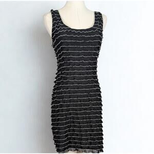 Max Studio Black Tiered Ruffle Bodycon Dress Size M Sleeveless